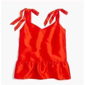 J. Crew Blouse Women's Size 6  Orange Silk Tie Shoulder Ruffled Peplum Tank Top